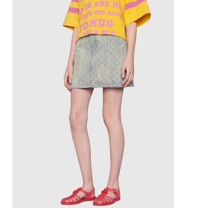 Gucci Unisex GG Sandal Double G Pink Transparent Rubber Sole Ankle Buckle Flat