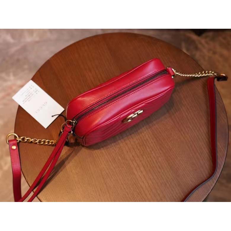 Gucci Women GG Marmont Matelassé Mini Bag Red Matelassé Chevron Leather