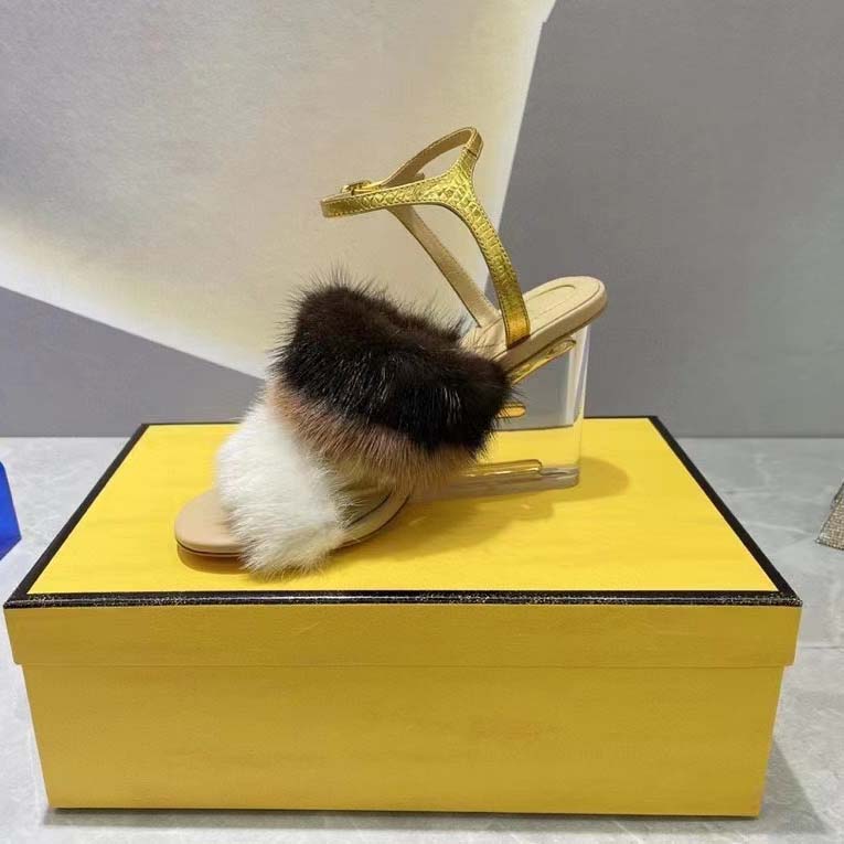 Fendi Women FF First White Mink High-Heeled Slingbacks 9.5 cm Heel