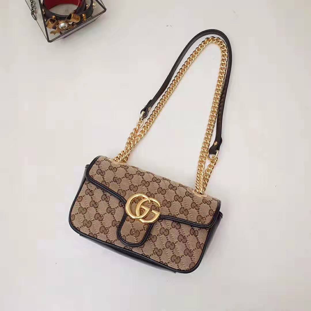 Gucci GG Women GG Marmont Mini Bag in Beige/Ebony Original GG Canvas