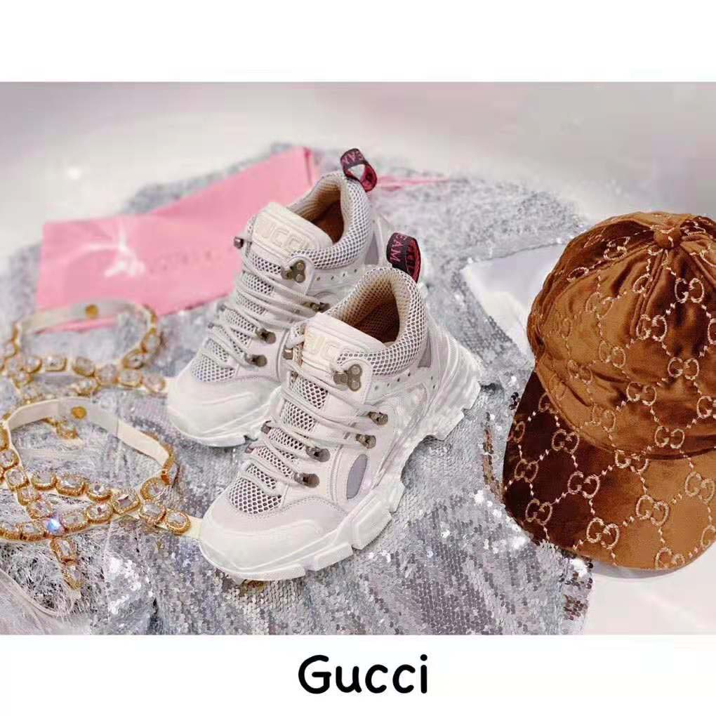 Gucci Women Flashtrek Sneaker with Removable Crystals 5.6cm Height-White