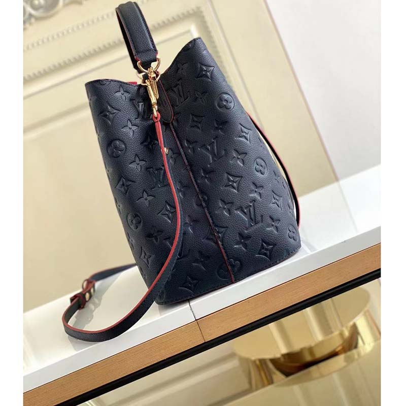 Louis Vuitton LV Women NéoNoé MM Bucket Navy Embossed Monogram Empreinte Grained Cowhide
