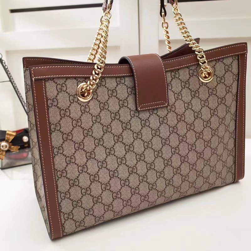 Gucci Women Padlock GG Medium Shoulder Bag Beige Ebony Supreme Canvas