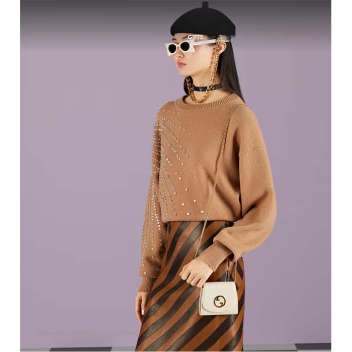 Gucci Women GG Blondie Medium Chain Wallet White Leather Round Interlocking G