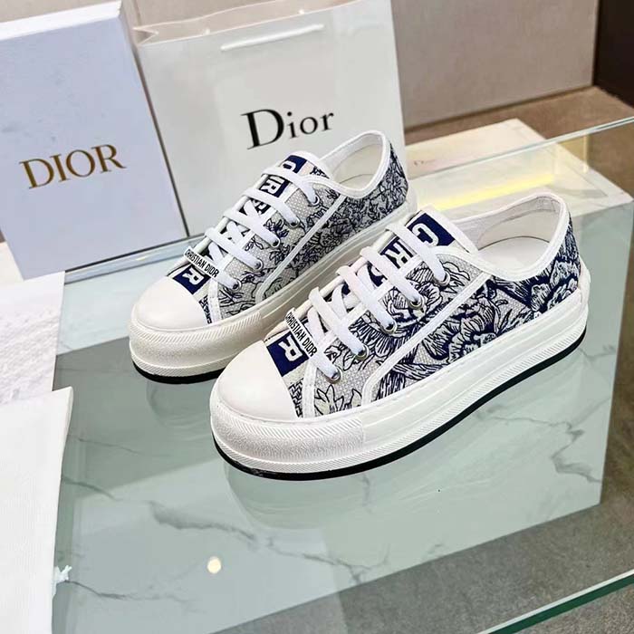 Dior CD Unisex Walk’n’Dior Sneaker Blue Toile De Jouy Embroidered Cotton
