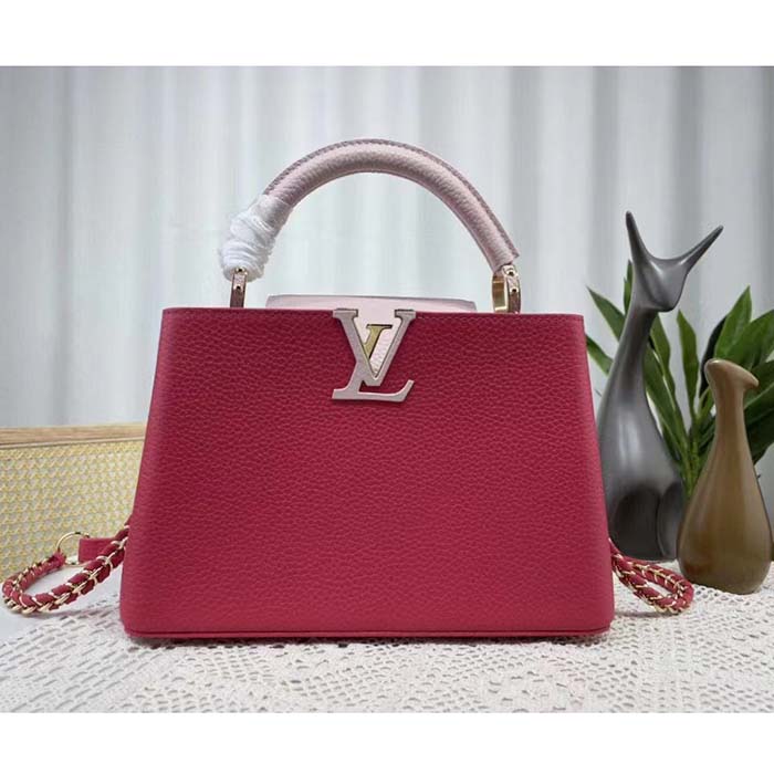 Louis Vuitton LV Women Capucines BB Handbag Magenta Jasmine Pink Taurillon Cowhide Leather