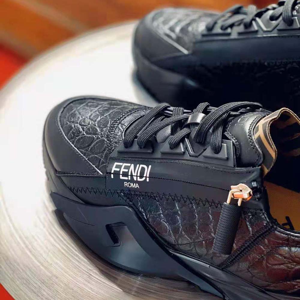 Fendi Men Sneakers Black Caiman Low-Tops