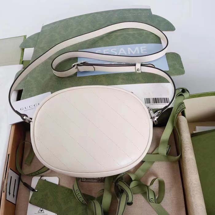 Gucci Women GG Blondie Mini Shoulder Bag White Leather Round Interlocking G Patch