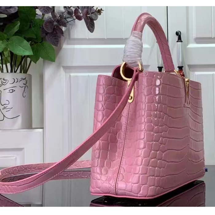 Louis Vuitton LV Women Capucines MM Handbag Pink Crocodilien Brillant Savoir Faire