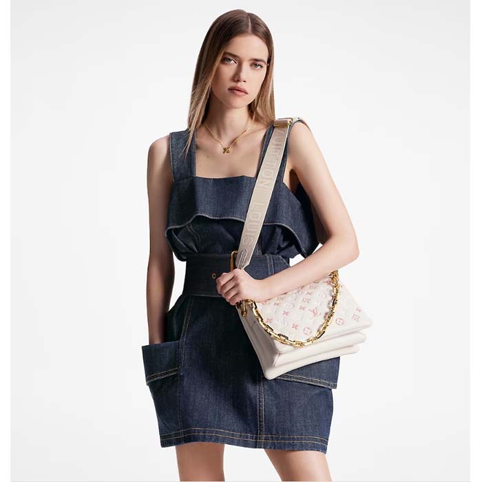 Louis Vuitton LV Women Coussin PM Handbag Crème Beige Lambskin Cowhide Leather