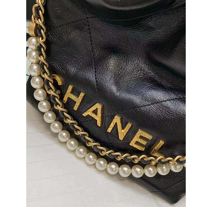 Chanel Women CC 22 Mini Handbag Shiny Crumpled Calfskin Gold-Tone Metal Black