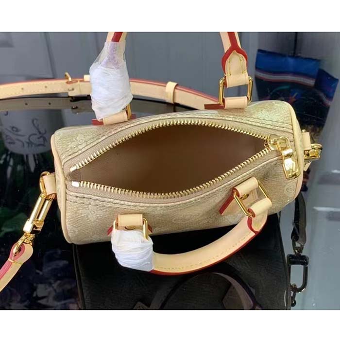 Louis Vuitton LV Women Nano Speedy Beige Monoglam Coated Canvas Zip Closure