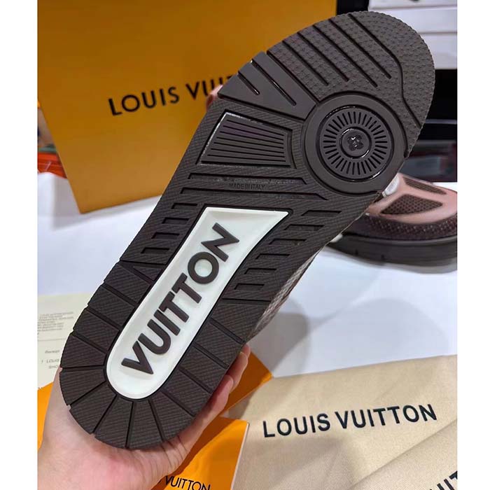 Louis Vuitton LV Unisex Skate Sneaker Brown Mesh Python-Like Embossed Leather Double Laces Rubber