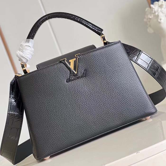 Louis Vuitton LV Women Capucines MM Handbag Black Taurillon Cowhide Leather