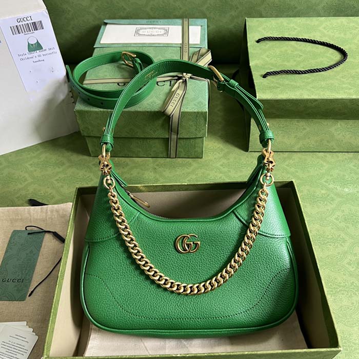 Gucci Women GG Aphrodite Small Shoulder Bag Green Soft Leather Double G