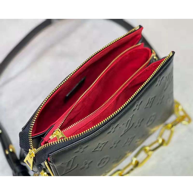 Louis Vuitton LV Unisex Coussin BB Black Monogram-Embossed Puffy Lambskin Calfskin