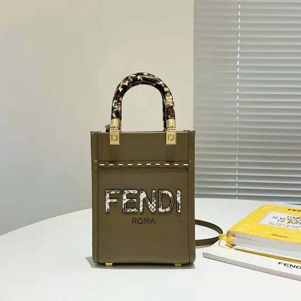 Fendi Women Mini Sunshine Shopper Gray Leather and Elaphe Mini-Bag