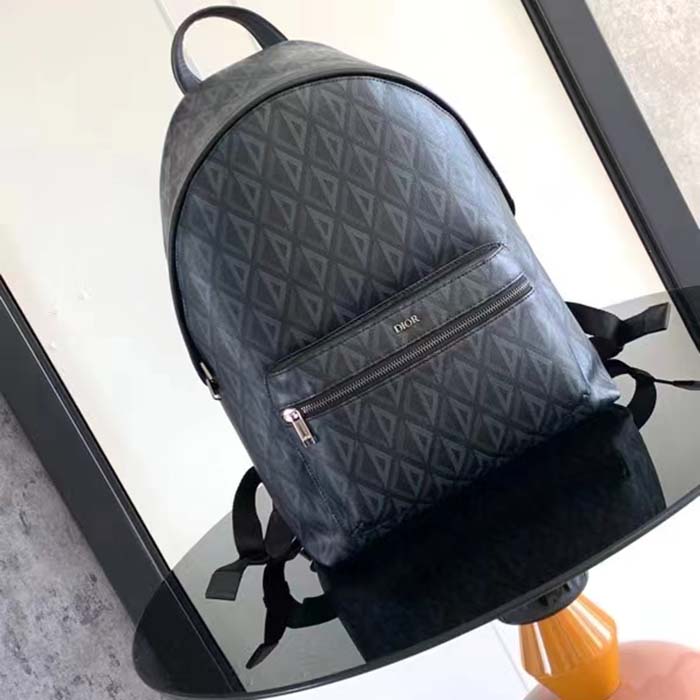 Dior Unisex Rider Backpack Black CD Diamond Canvas Smooth Calfskin