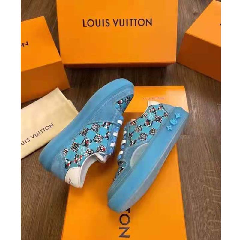 Louis Vuitton LV Unisex LV Ollie Sneaker Blue Textile and Suede Calf Leather