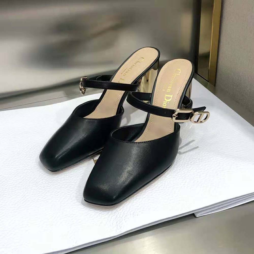 Dior Women Rhodes Heeled Mule Black Calfskin