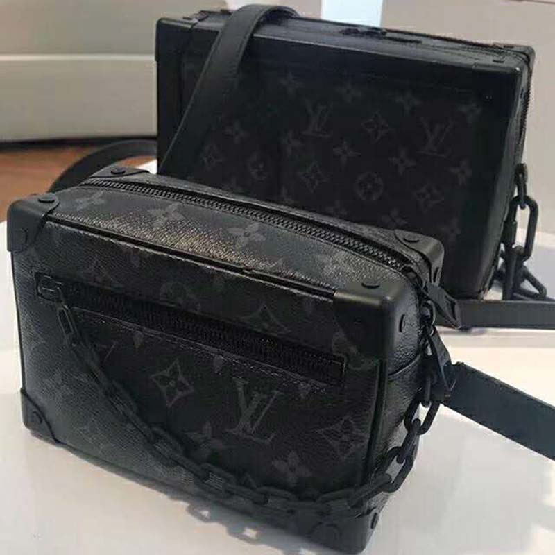 Louis Vuitton LV Unisex Mini Soft Trunk Bag in Monogram Eclipse Canvas and Chain