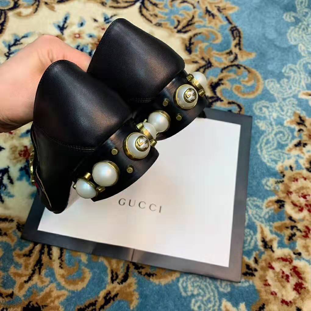 Gucci Women Leather Mid-Heel Loafer 1.5″ Heel-Black