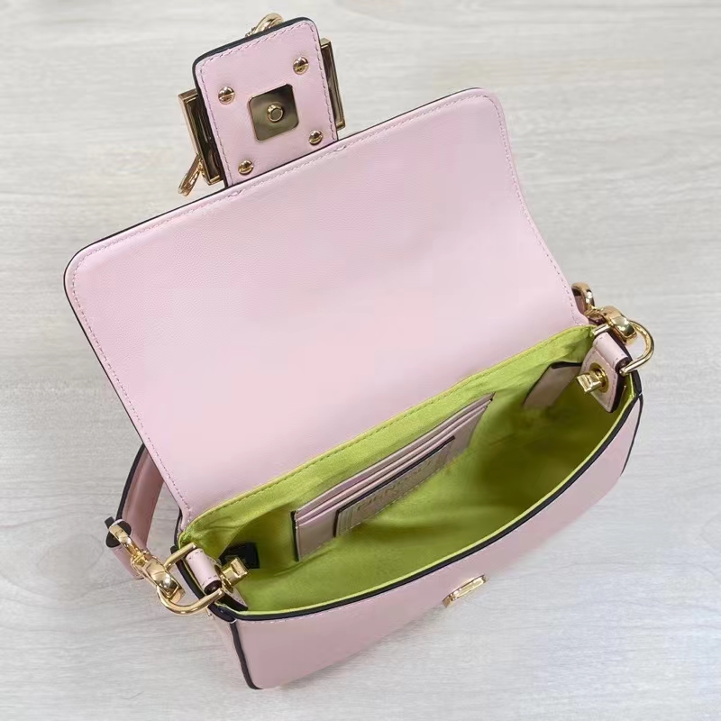 Fendi Women FF Brooch Mini Baguette Fendace Pink Leather Bag