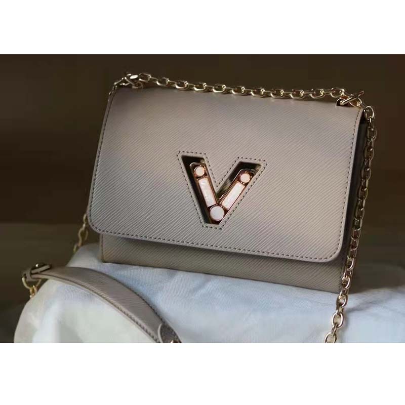 Louis Vuitton LV Women Twist MM Handback Gris Cloudy Epi Cowhide Leather