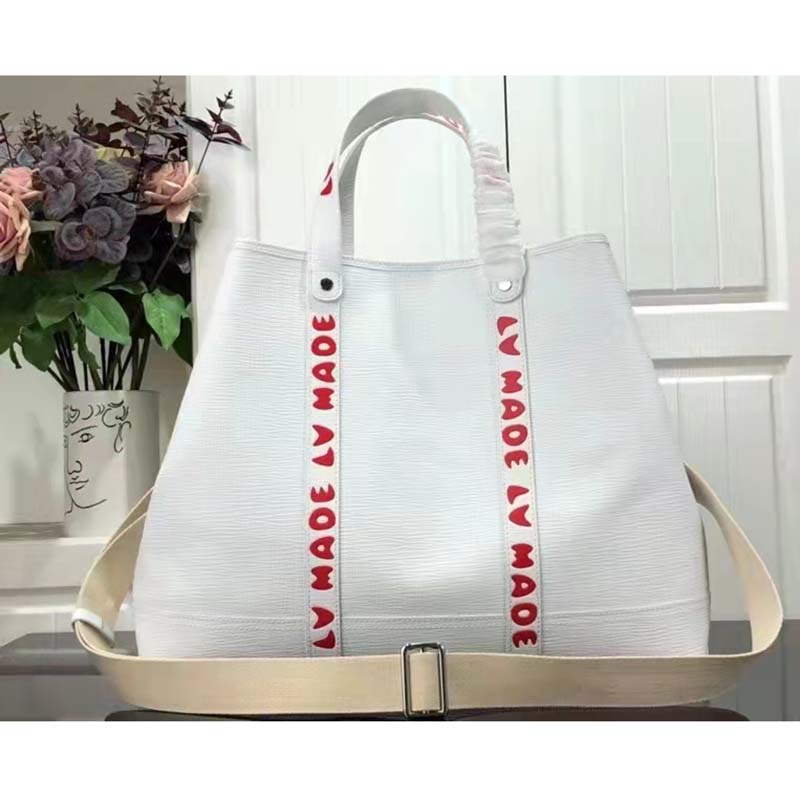 Louis Vuitton LV Unisex Tote Journey White Cowhide Leather Textile Lining