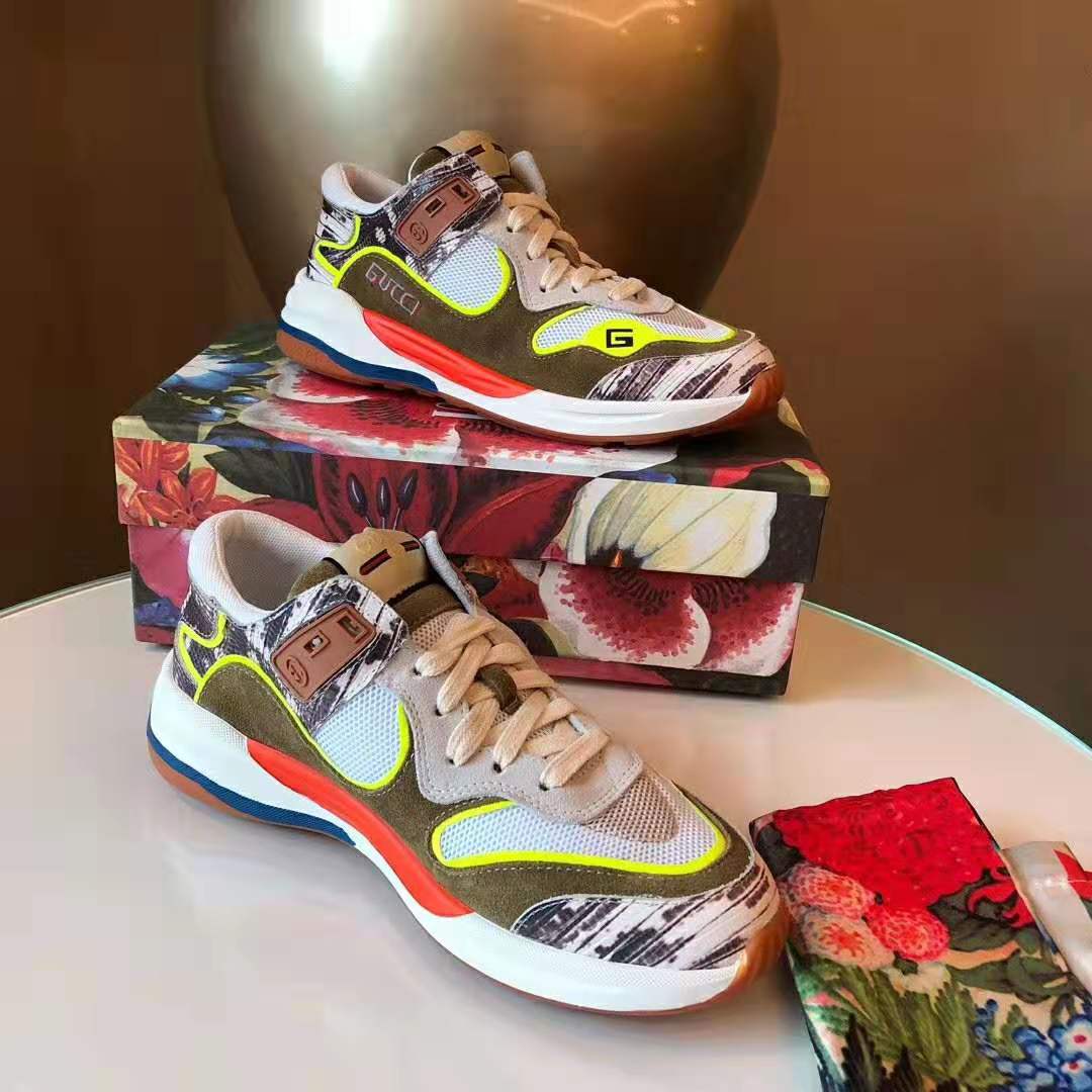 Gucci Men’s Ultrapace Sneaker in Leathers and Fabrics 3 cm Heel-Green