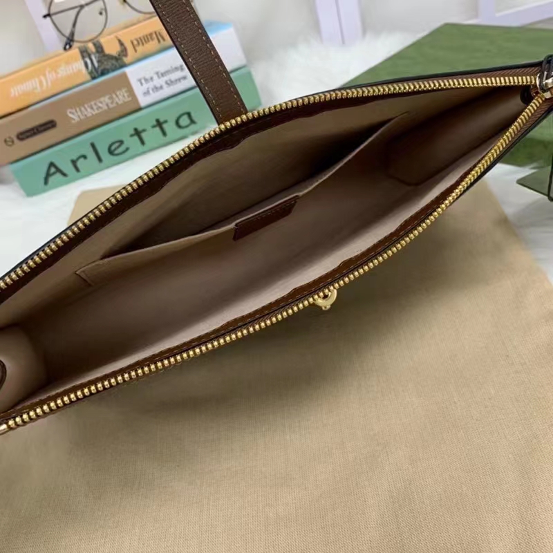 Gucci Unisex GG Jackie 1961 Pouch Beige Ebony GG Supreme Canvas Zipper Closure