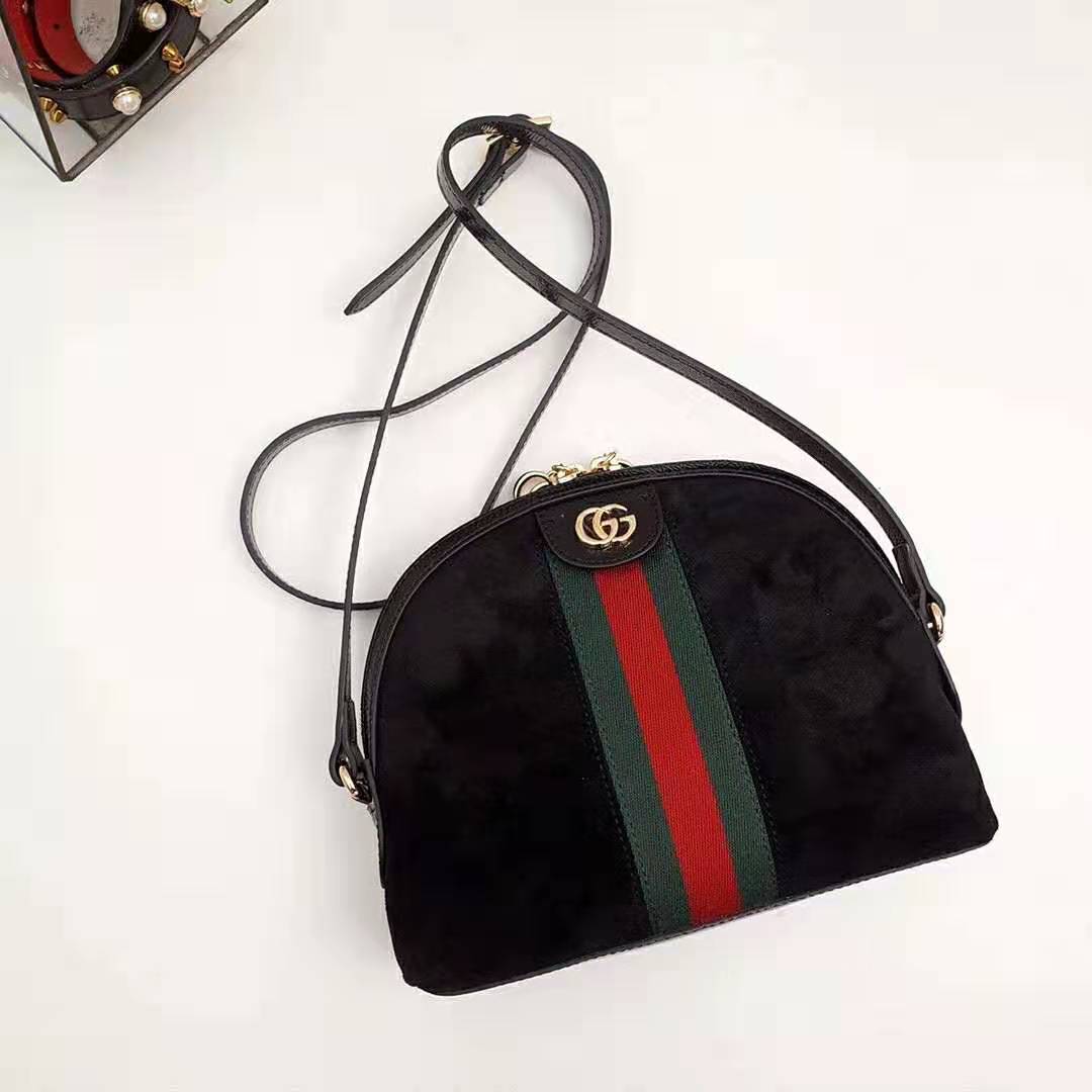 Gucci GG Women Ophidia Small Shoulder Bag in Black Suede Leather
