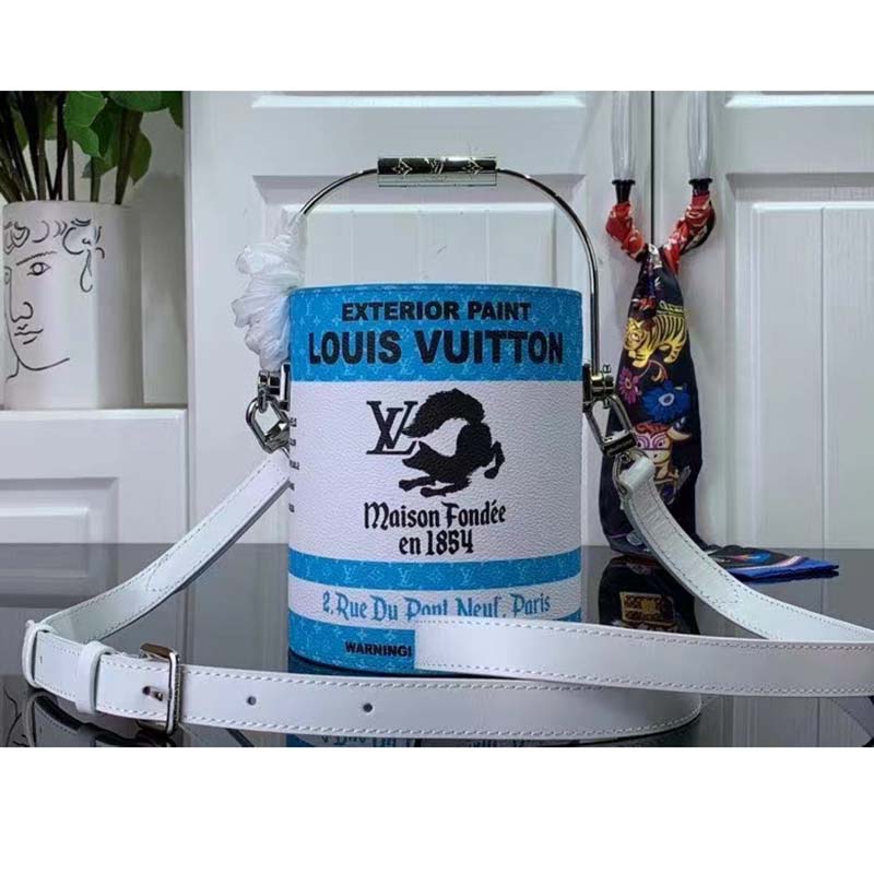 Louis Vuitton LV Unisex Paint Can Lagoon Coated Canvas Cowhide Leather