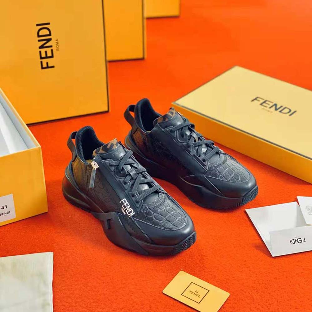 Fendi Men Sneakers Black Caiman Low-Tops