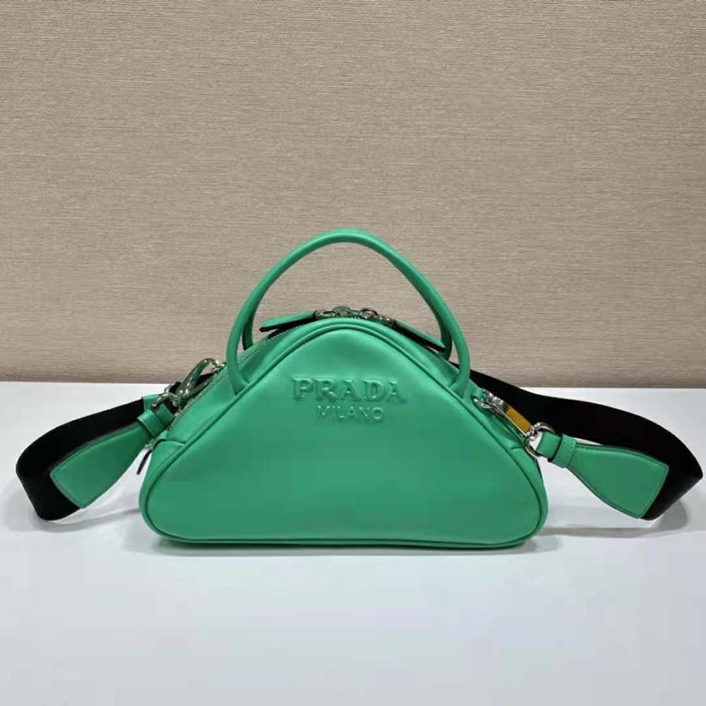 Prada Women Leather Prada Triangle Bag-Green