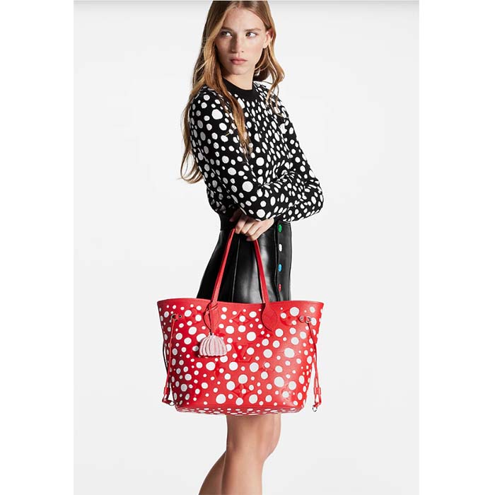 Louis Vuitton Women LVxYK Neverfull MM Tote Red White Embossed Grained Monogram Empreinte Cowhide