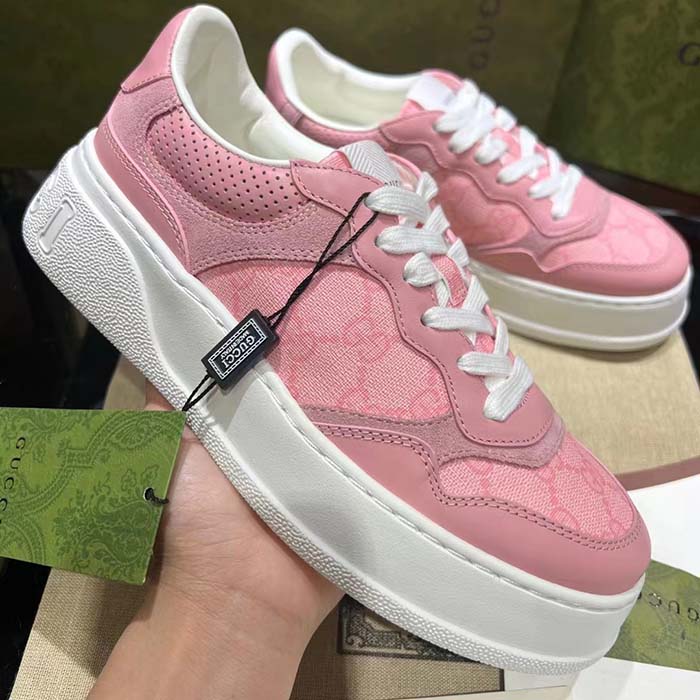 Gucci Unisex GG Sneaker Pink GG Supreme Canvas Printed Interlocking G 5.6 Cm Heel