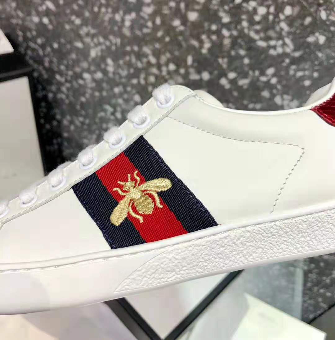 Gucci Unisex Ace Embroidered Sneaker with Iconic Gold Embroidered Bee-White