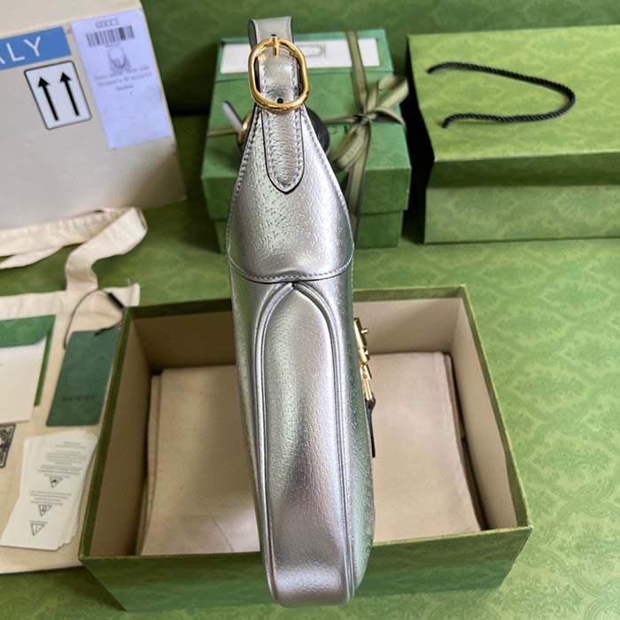 Gucci Women GG Jackie 1961 Small Lamé Shoulder Bag Silver Lamé Leather