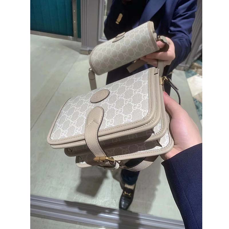 Gucci Unisex Mini Shoulder Bag Interlocking G Beige White GG Supreme Canvas