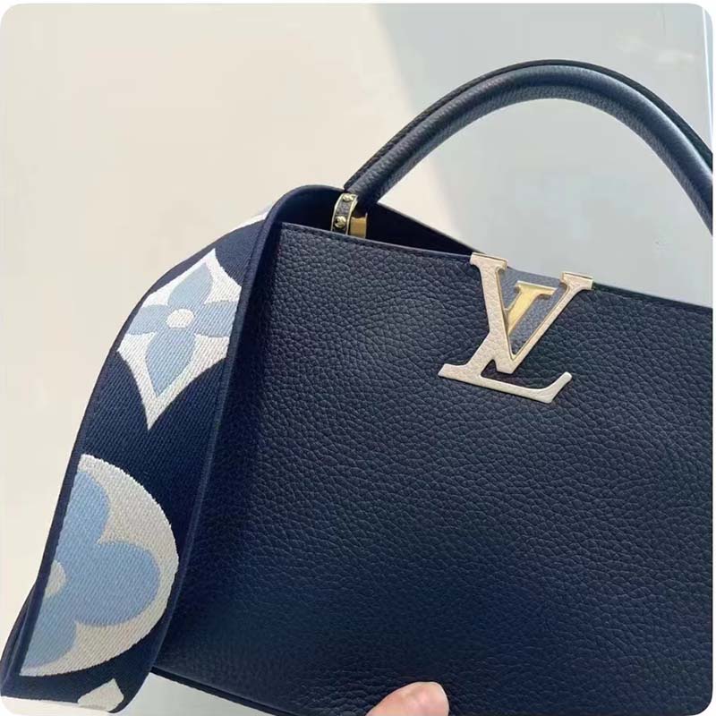 Louis Vuitton LV Women Capucines MM Handbag Blue Navy Taurillon Leather Canvas