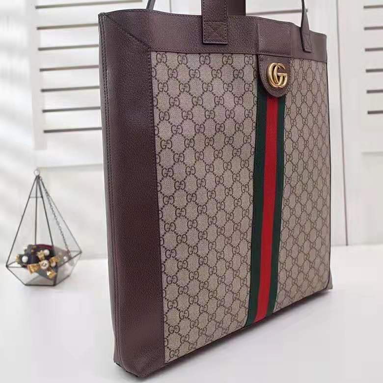 Gucci GG Unisex Ophidia Soft GG Supreme Large Tote in Beige/Ebony GG Supreme Canvas