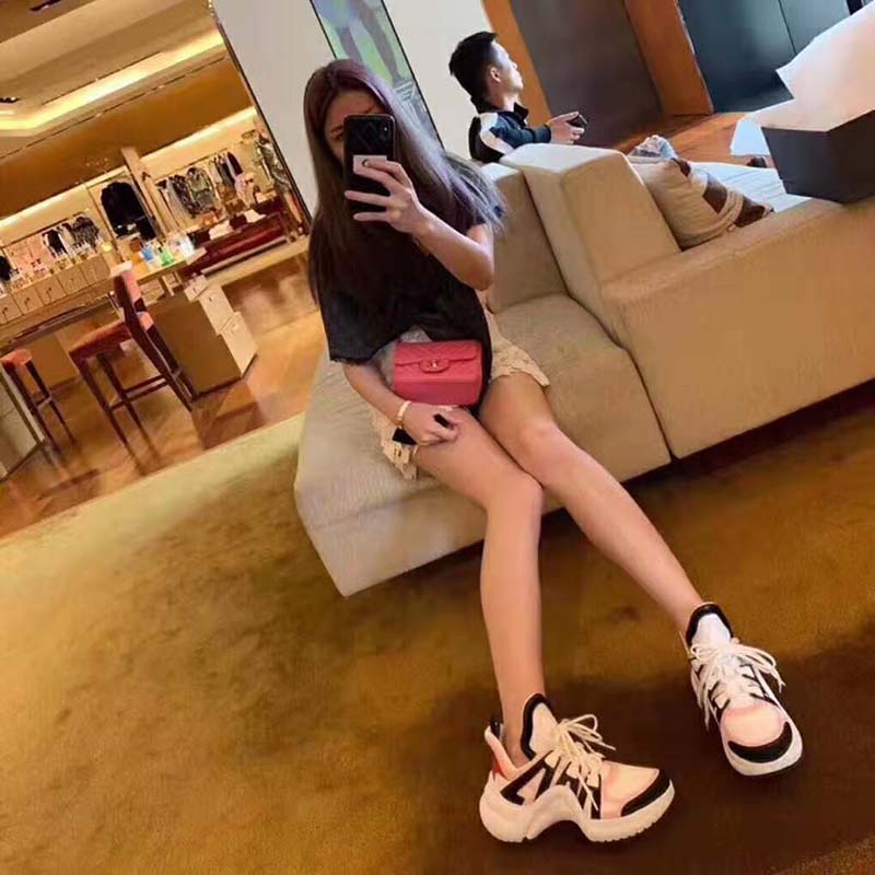 Louis Vuitton LV Unisex LV Archlight Sneaker in Calf Leather and Technical Fabric-Pink