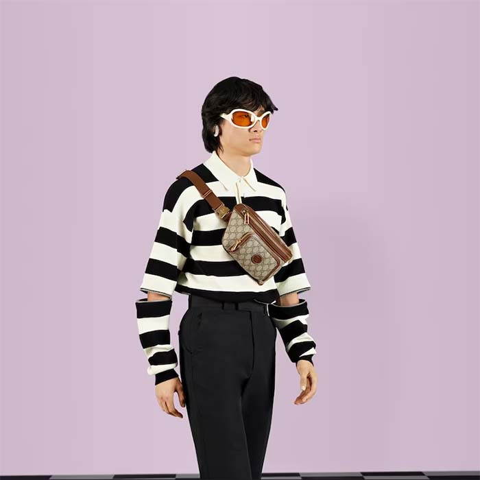 Gucci Unisex GG Large Belt Bag Beige Ebony GG Supreme Canvas Oval Interlocking G Leather