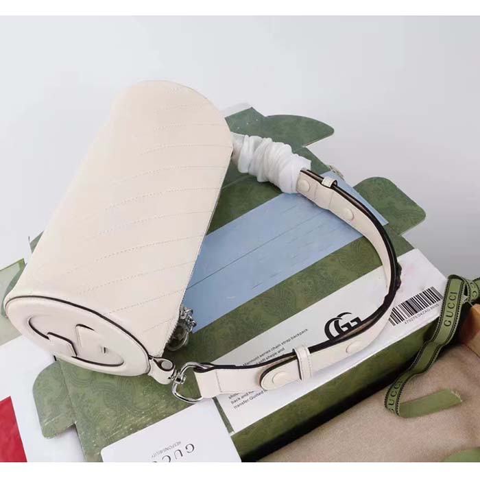 Gucci Women GG Blondie Small Shoulder Bag Round Interlocking G White Leather