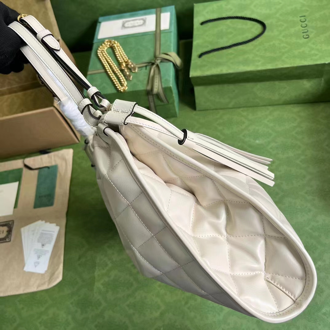 Gucci Women GG Deco Medium Tote Bag White Quilted Leather Interlocking G