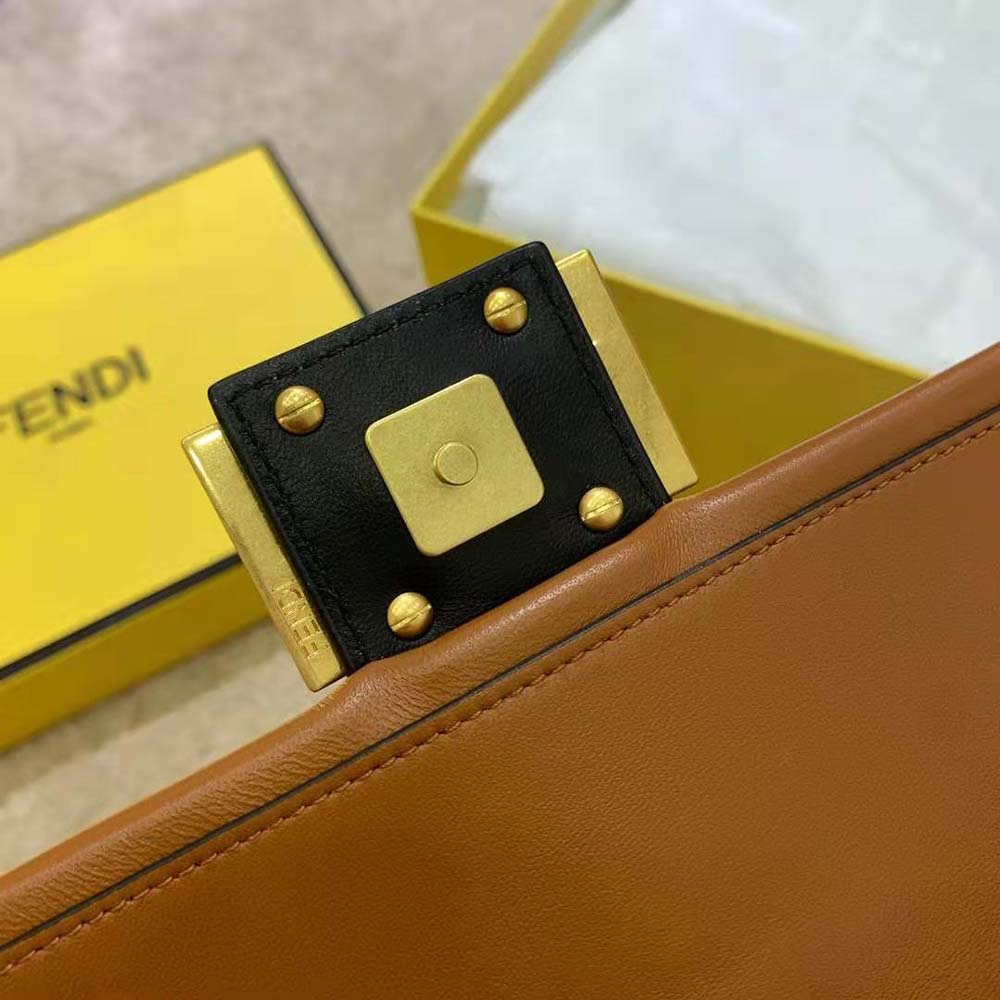 Fendi Women Mini Baguette Chain Brown and Black Nappa Leather Bag