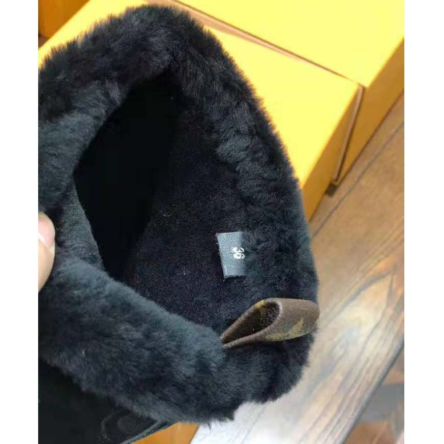 Louis Vuitton LV Women Breezy Half Boot in Black Suede Calf Leather with Monogram Canvas-Black