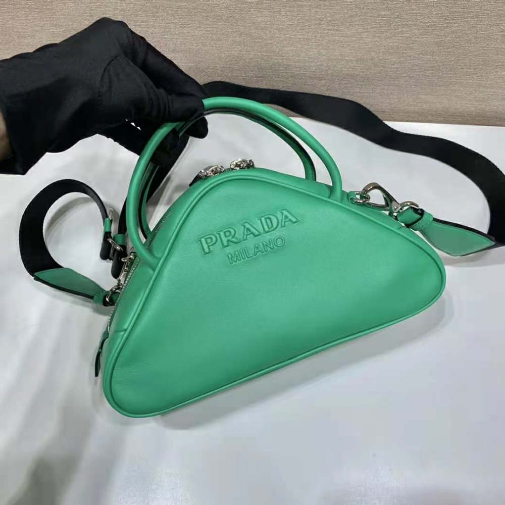 Prada Women Leather Prada Triangle Bag-Green