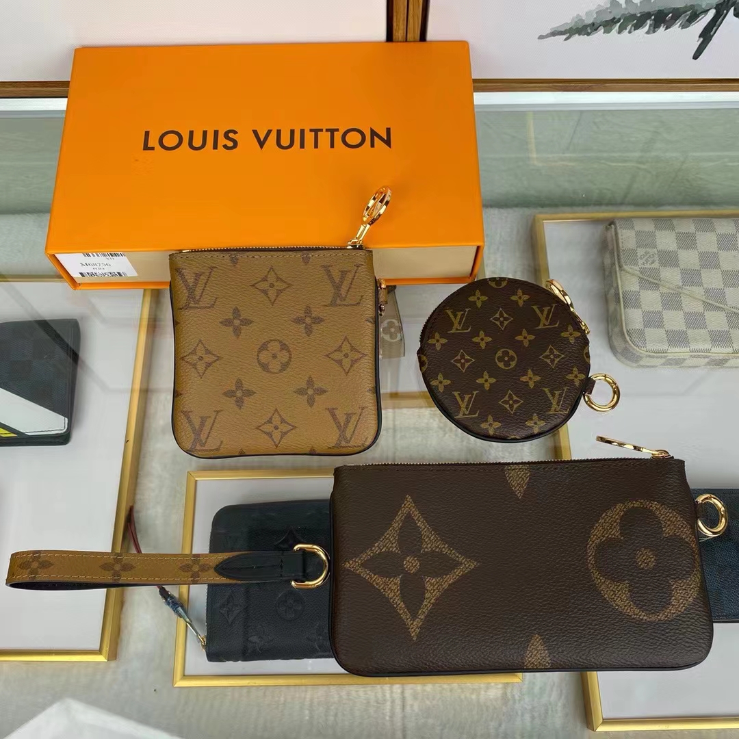 Louis Vuitton LV Unisex Trio Pouch Monogram Giant Mini Coated Canvas Cowhide